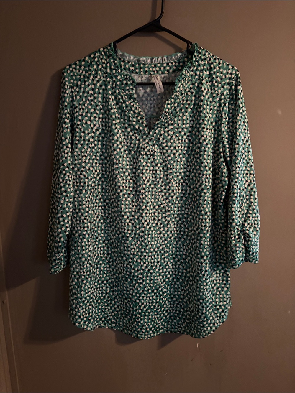 PerSeption Concept Teal and White Printed V-Neck Tunic